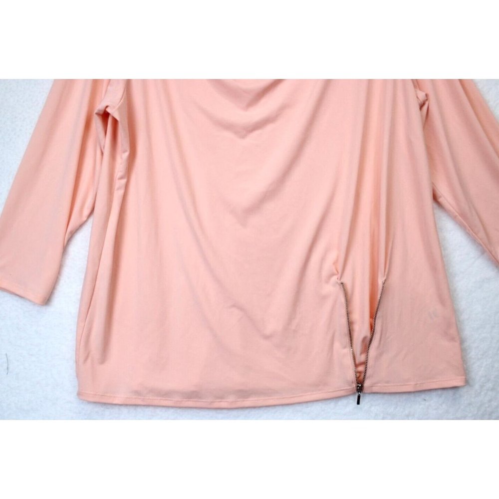 Cato Knit Top Women 14 / 16 Zipper Accent Jewel Neckline Peachy Pink Cottagecore - Picture 10 of 11